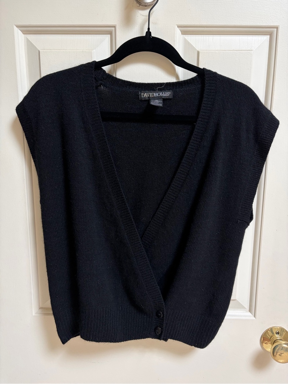 Vintage Black Lambswool Angora V-Neck Button Front Sweater Vest